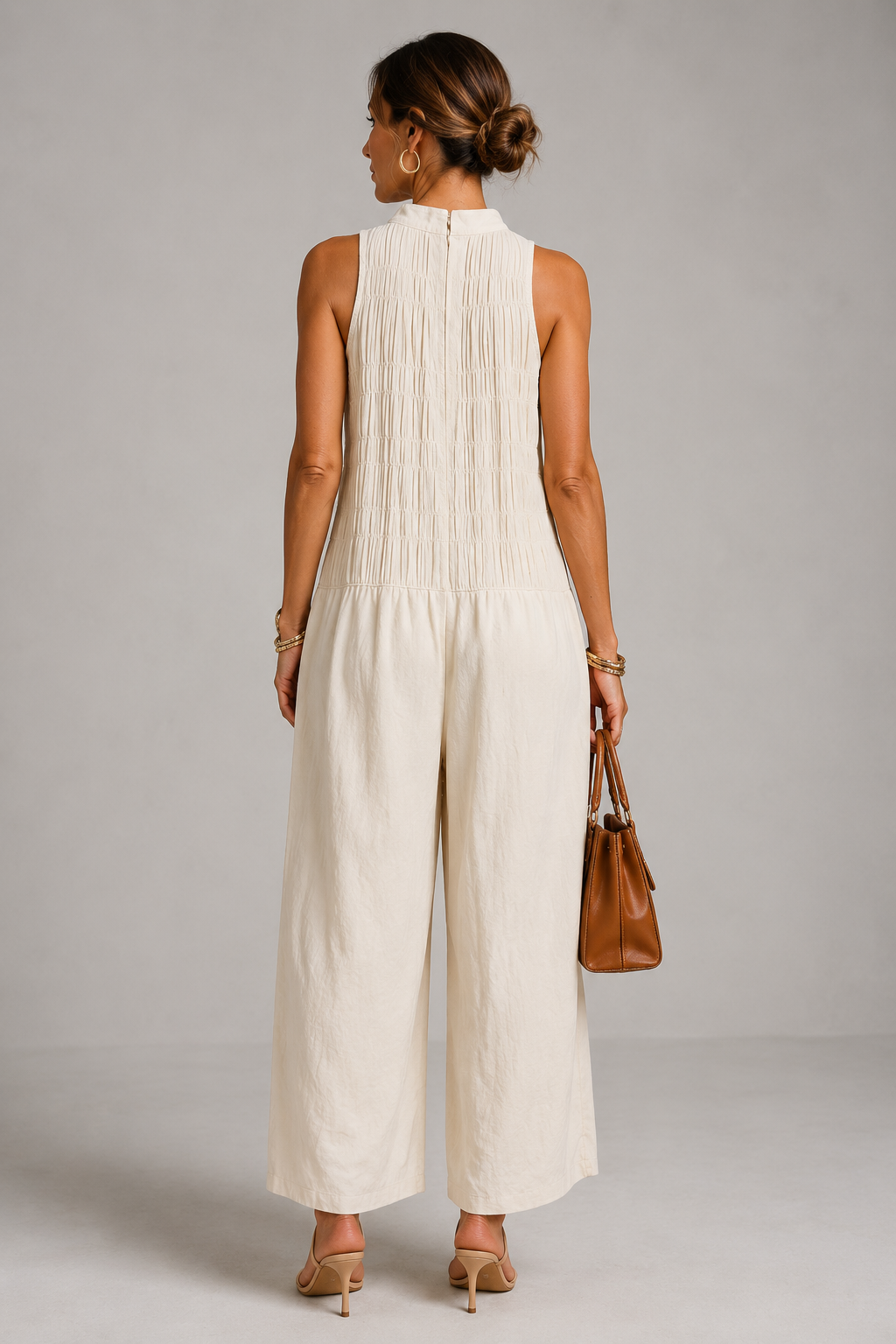 BEIGE | MONO PLISADO DE PIERNA ANCHA
