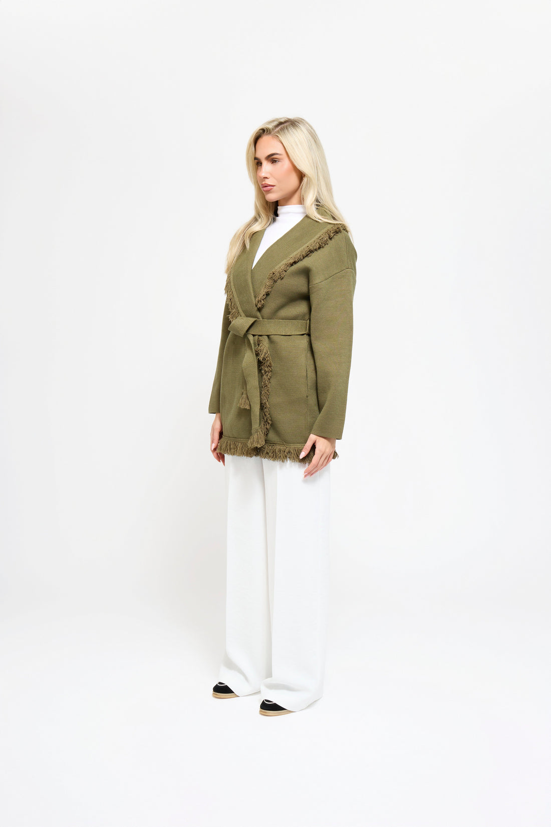 Chaqueta Verde Oliva con Flecos