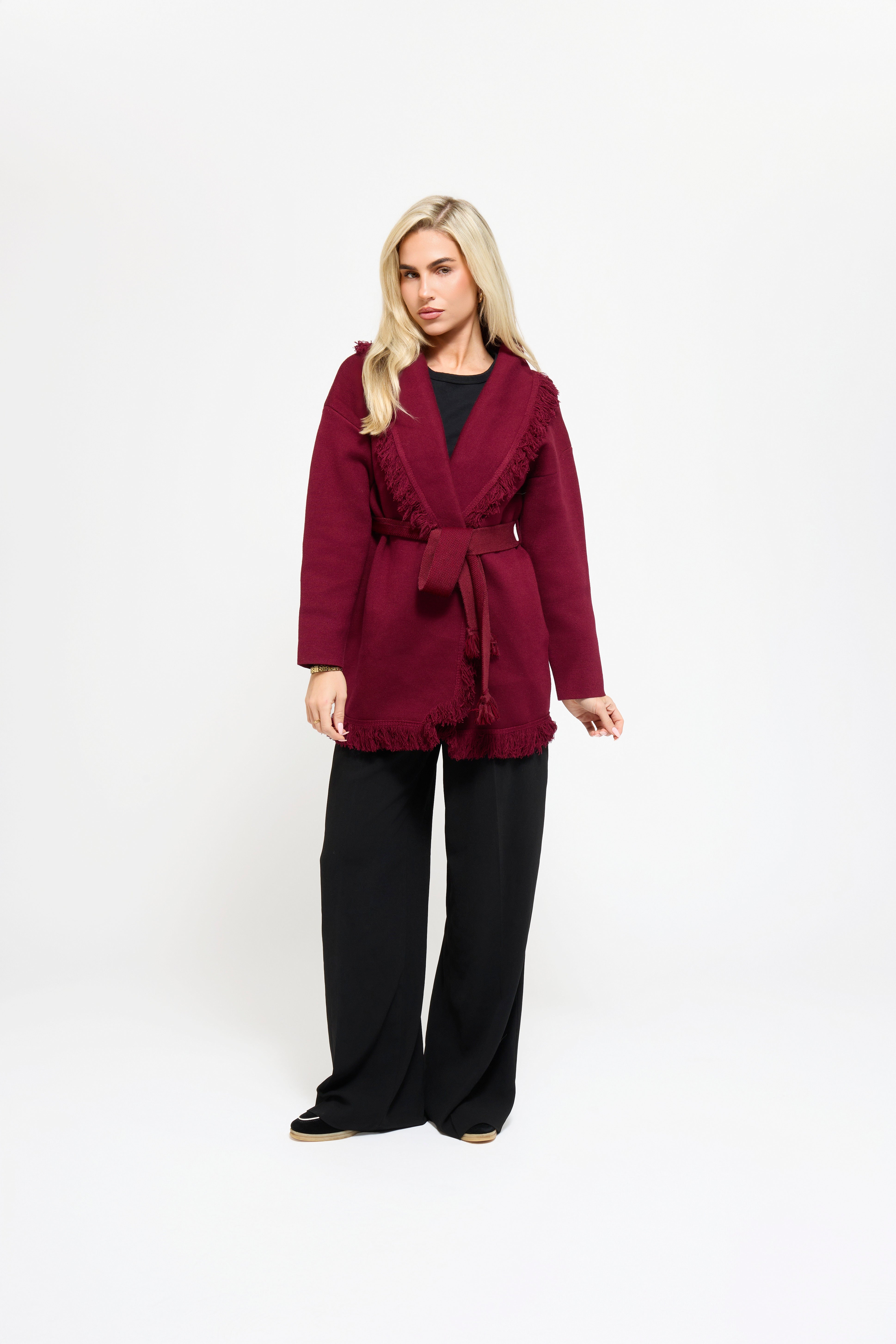 Chaqueta Burdeos Intenso con Flecos