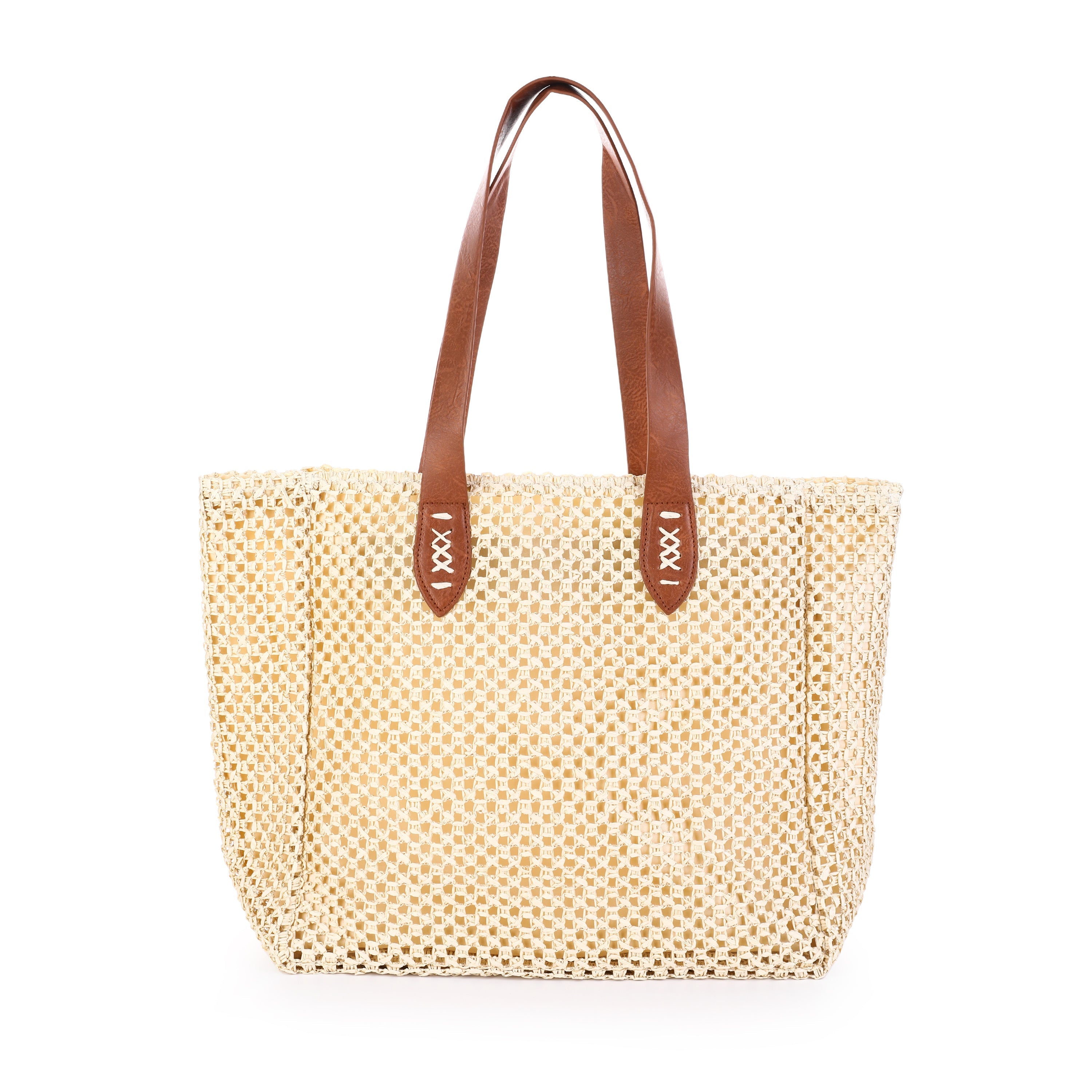 LOD of Love – Rieten Shopper Ella Beige Met Leren Hengsels