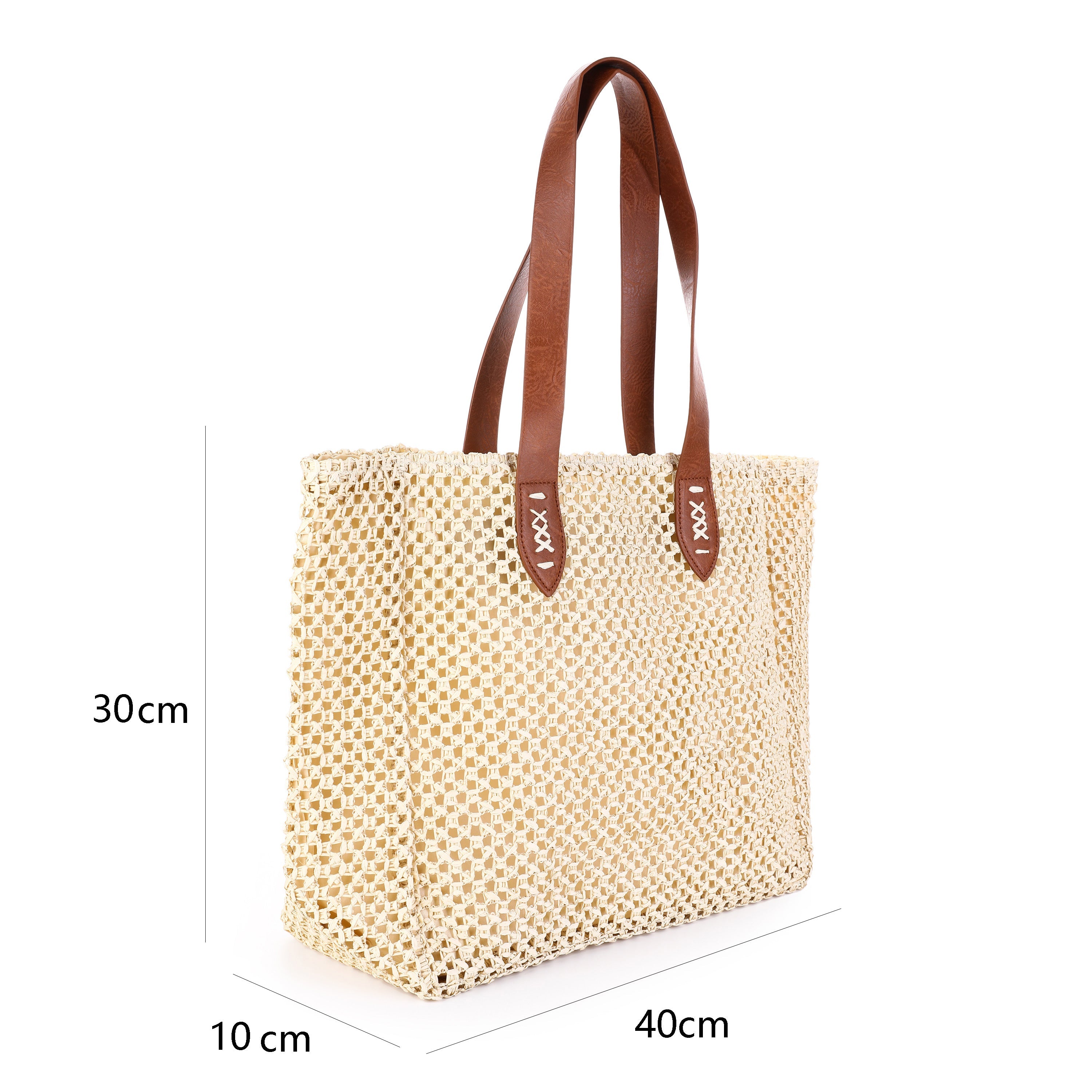 LOD of Love – Rieten Shopper Ella Beige Met Leren Hengsels