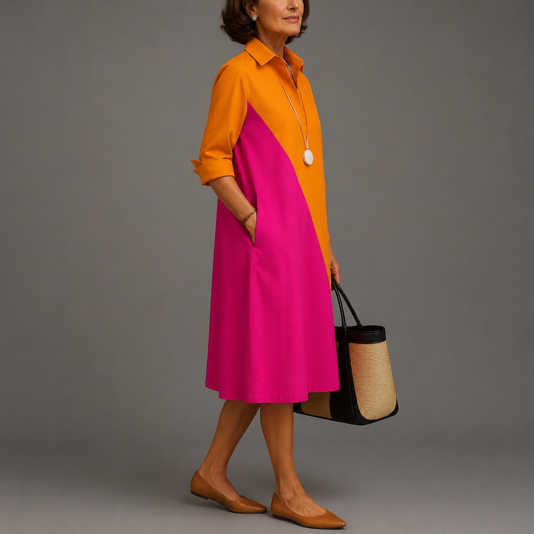 VESTIDO CAMISERO COLOR BLOCK