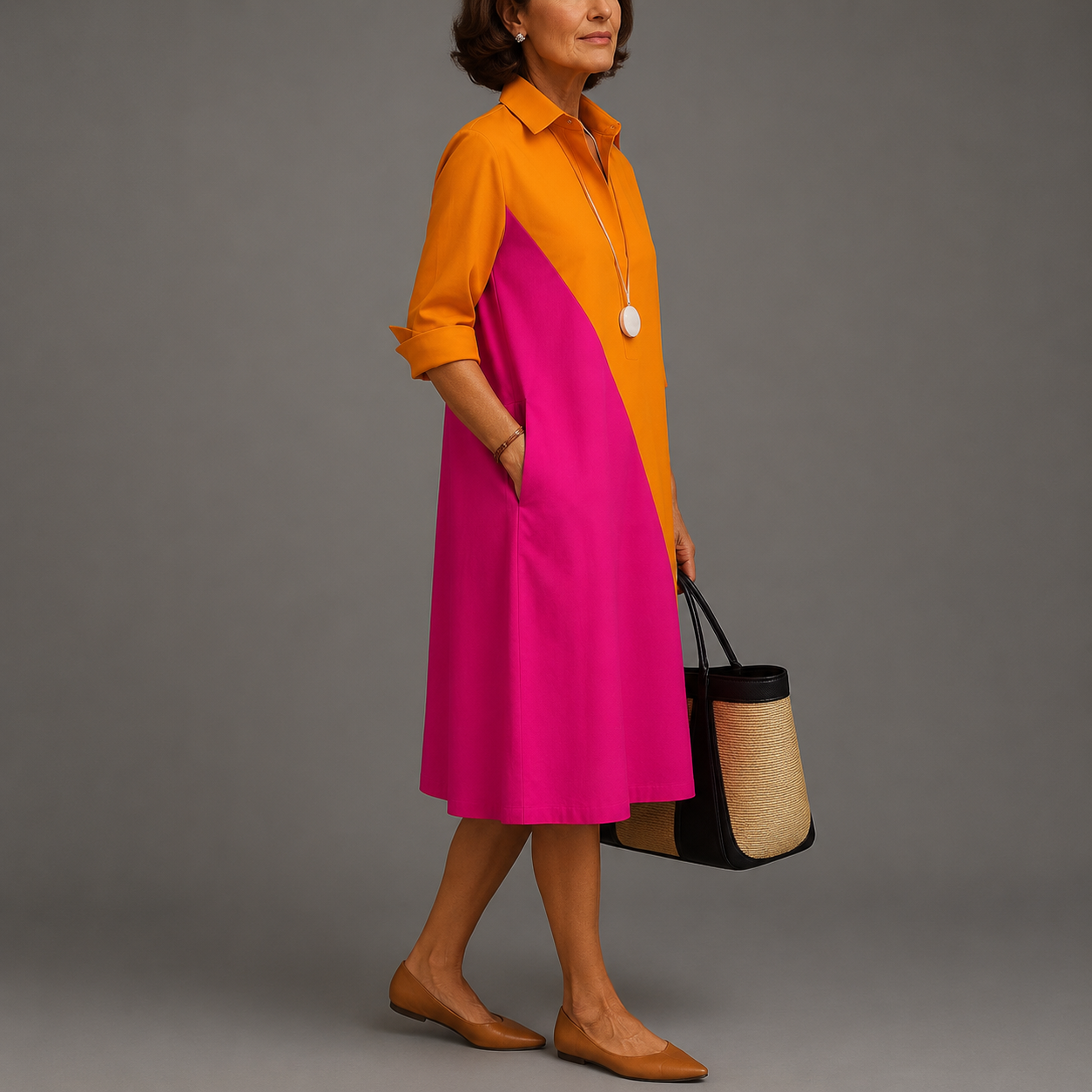 VESTIDO CAMISERO COLOR BLOCK