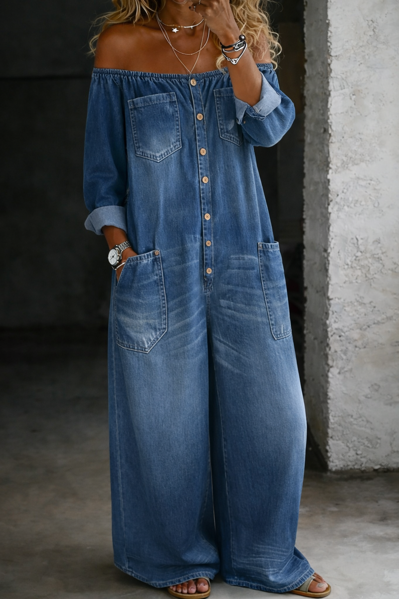 ELENA | MONO DENIM CON HOMBROS DESCUBIERTOS