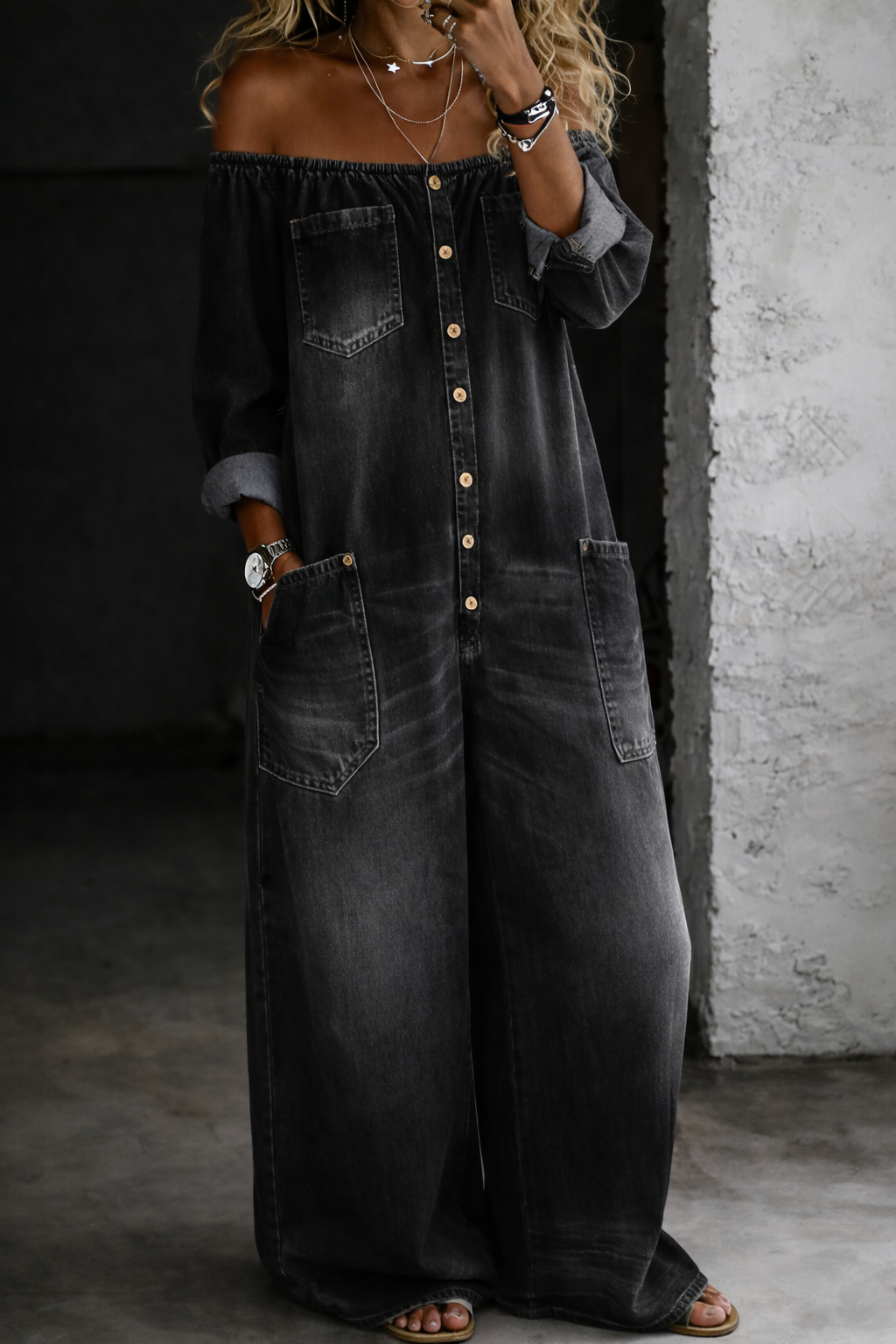 ELENA | MONO DENIM CON HOMBROS DESCUBIERTOS