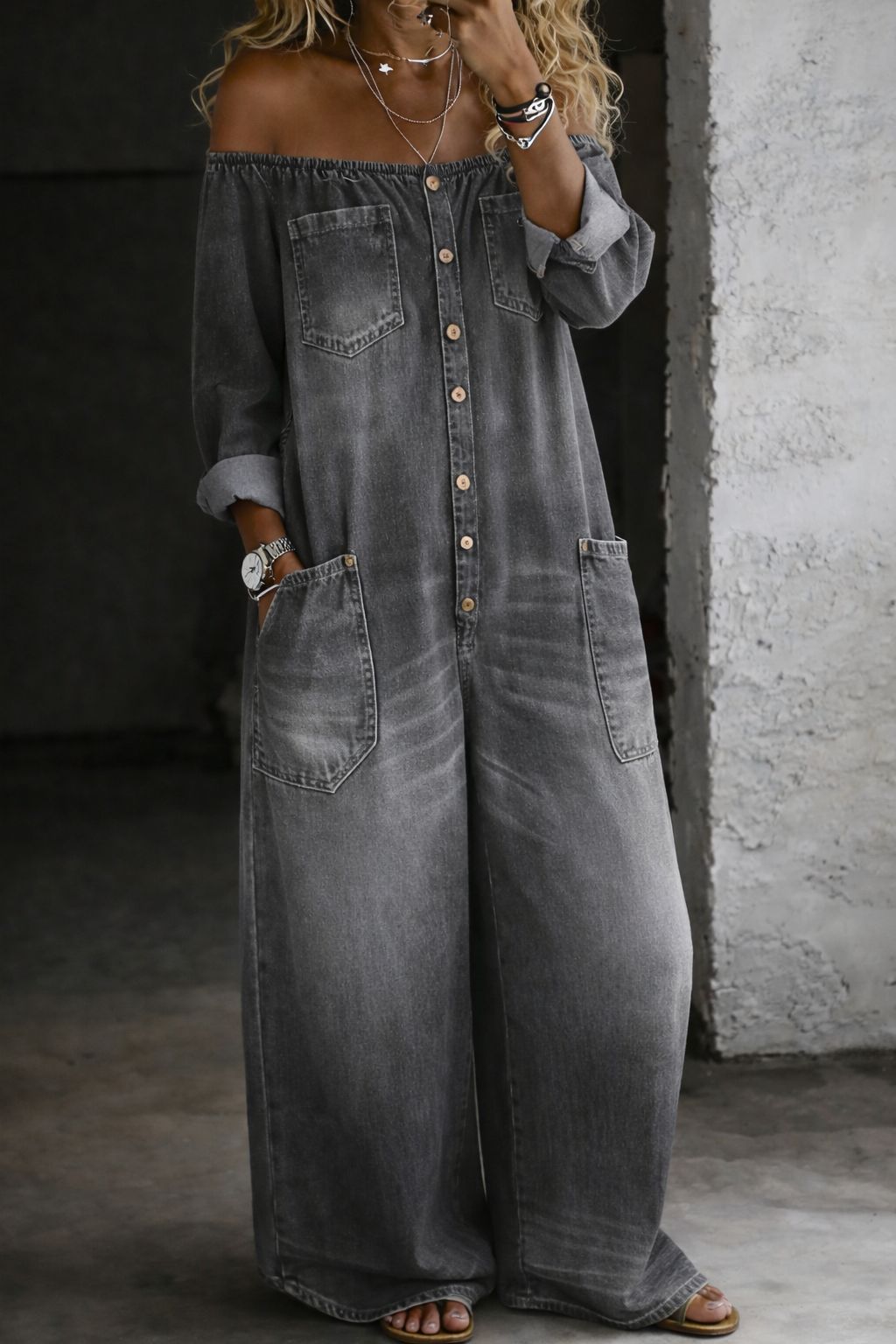 ELENA | MONO DENIM CON HOMBROS DESCUBIERTOS