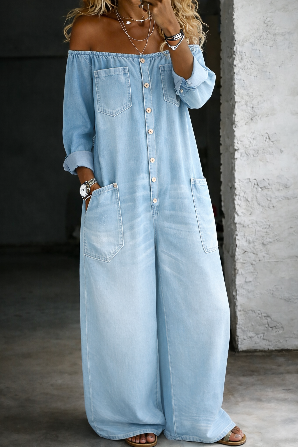 ELENA | MONO DENIM CON HOMBROS DESCUBIERTOS