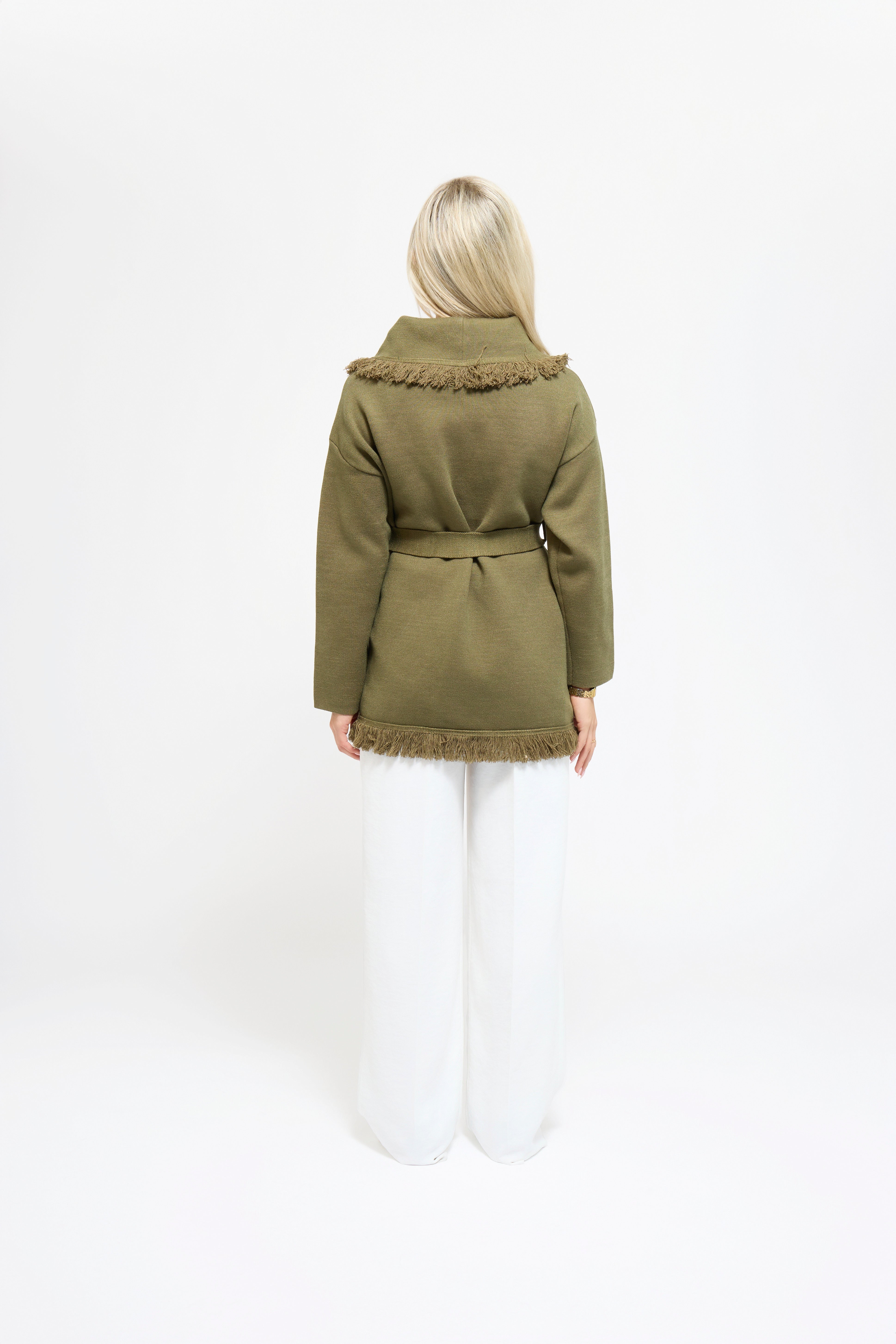 Chaqueta Verde Oliva con Flecos