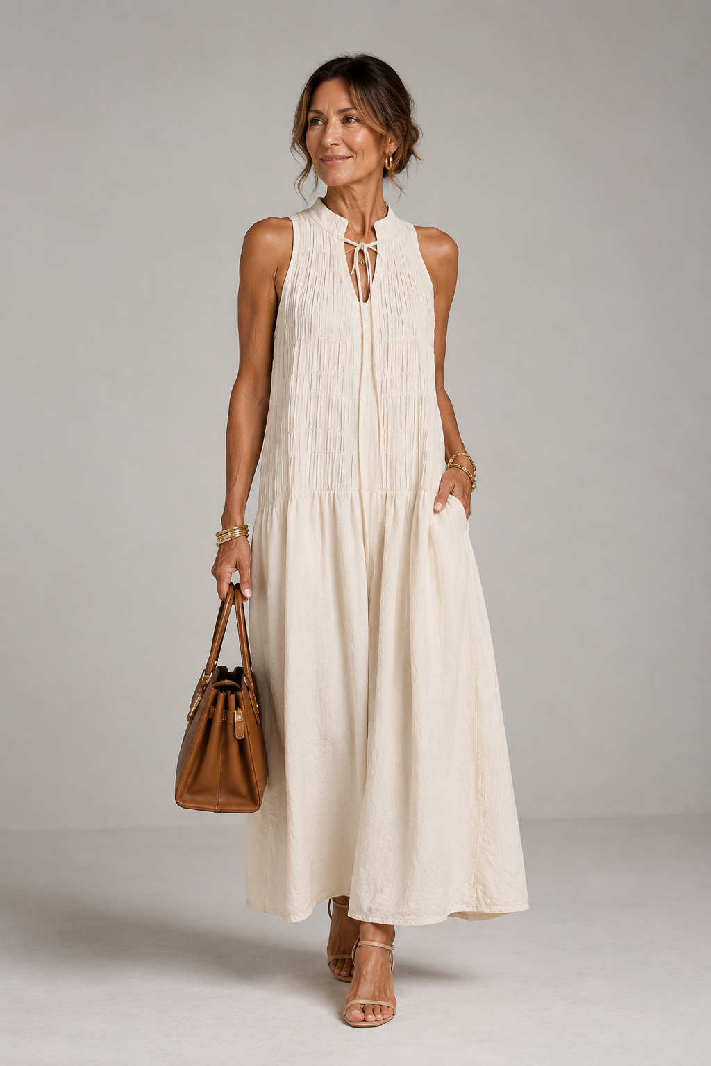 BEIGE | MONO PLISADO DE PIERNA ANCHA