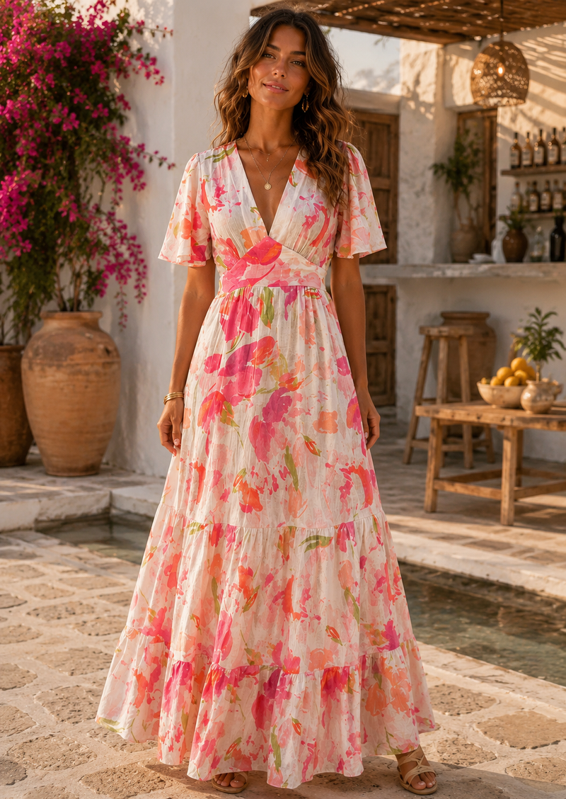 FUCHSIA FLOWER | VESTIDO MAXI CON ESTAMPADO FLORAL