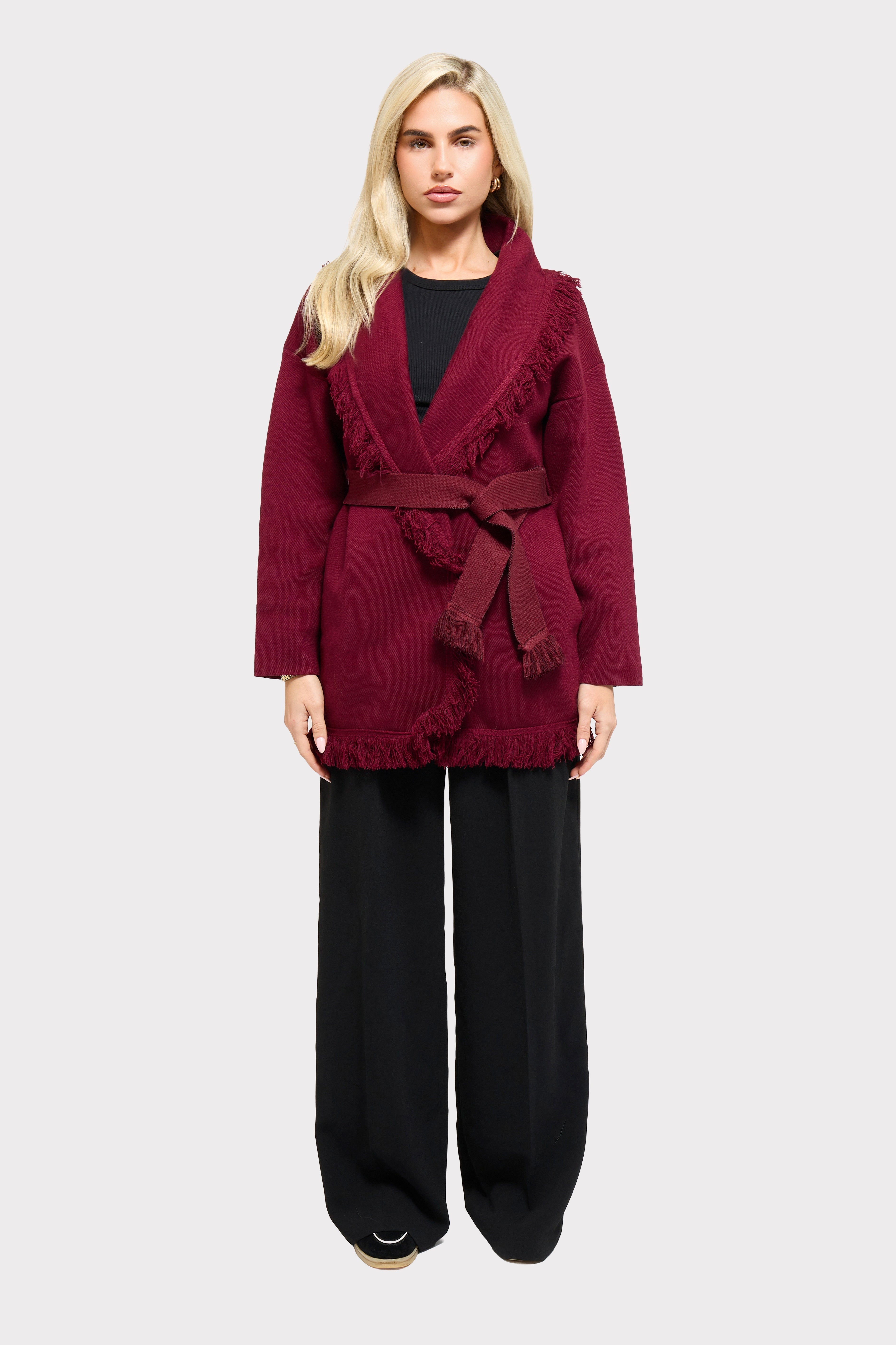 Chaqueta Burdeos Intenso con Flecos