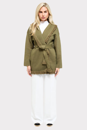 Chaqueta Verde Oliva con Flecos