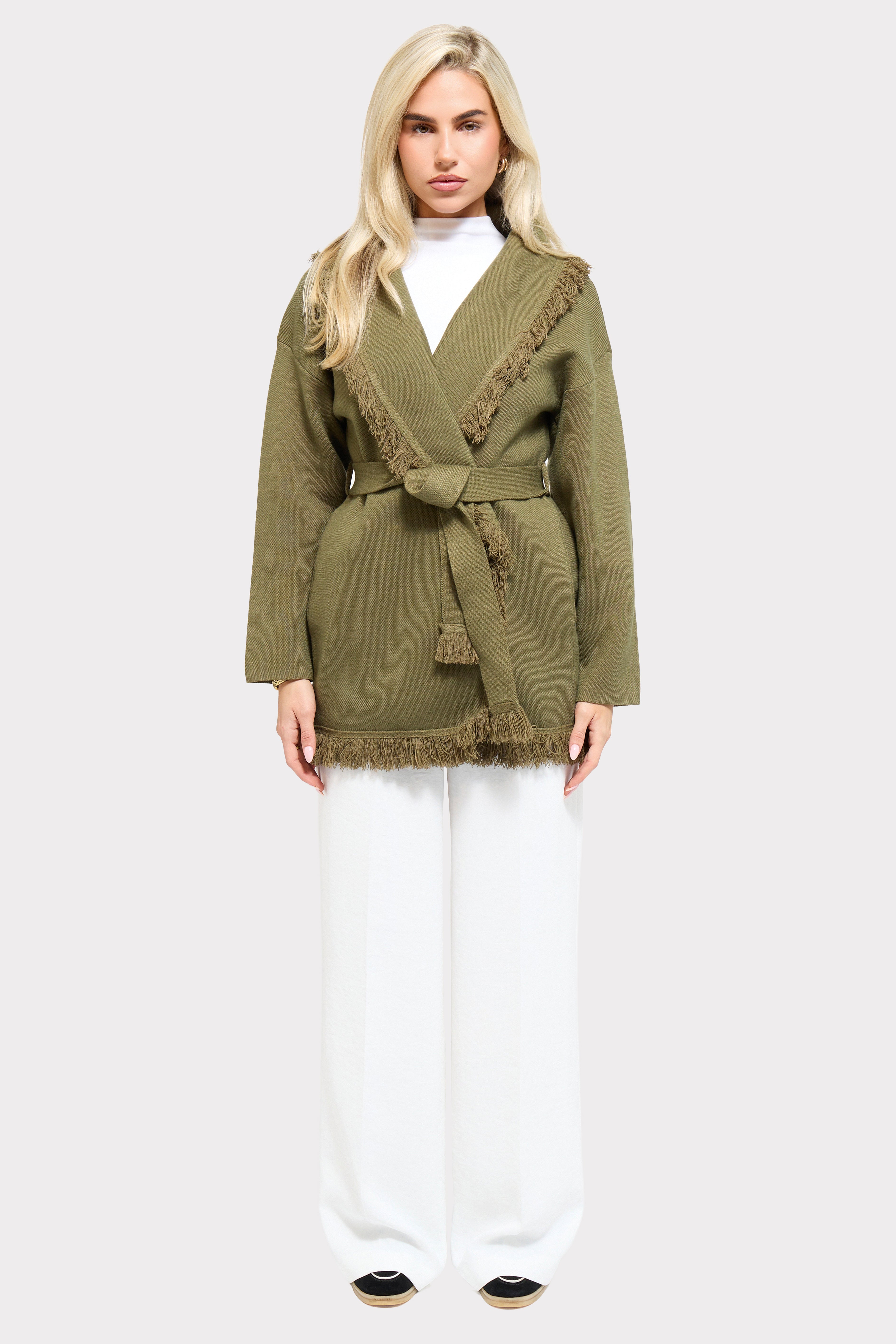 Chaqueta Verde Oliva con Flecos