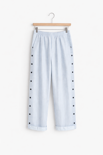 Pantalon Bleu à Rayures Confortable avec Poches Latérales