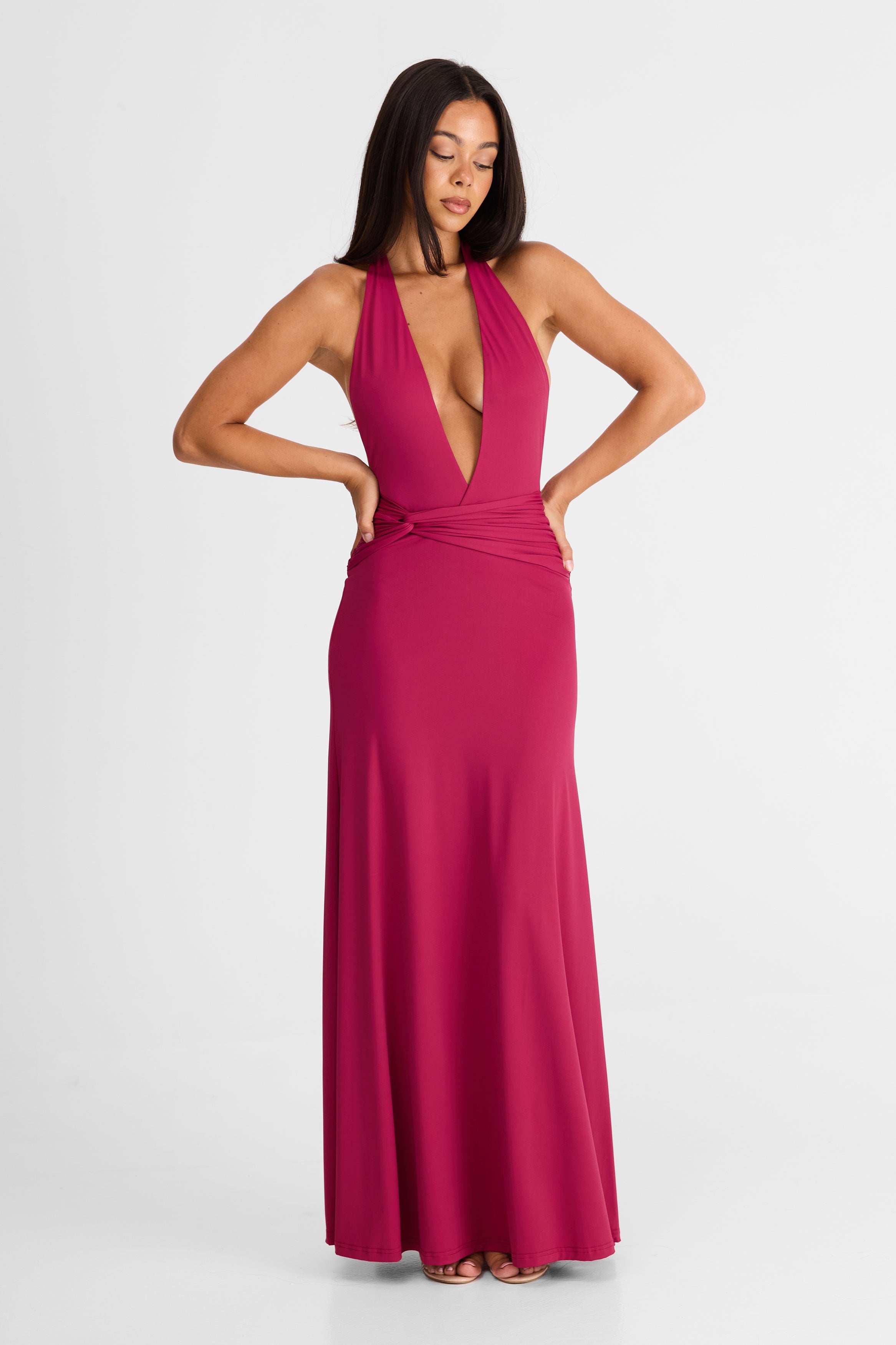 ANTOINETTE | VESTIDO MAXI COLOR FRAMBUESA