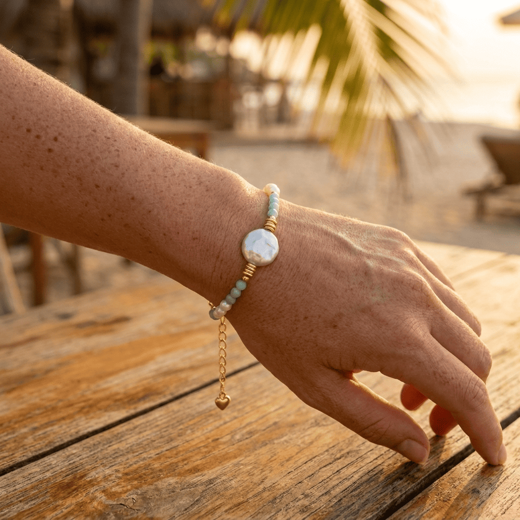 Aqua™ | Bracelet Aqua et Perles Plaqué Or