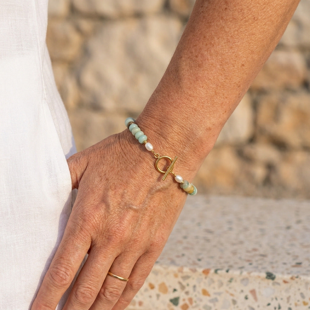 Turquoise™ | Bracelet Turquoise à Fermoir T Plaqué Or