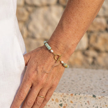 Turquoise™ | Bracelet Turquoise à Fermoir T Plaqué Or