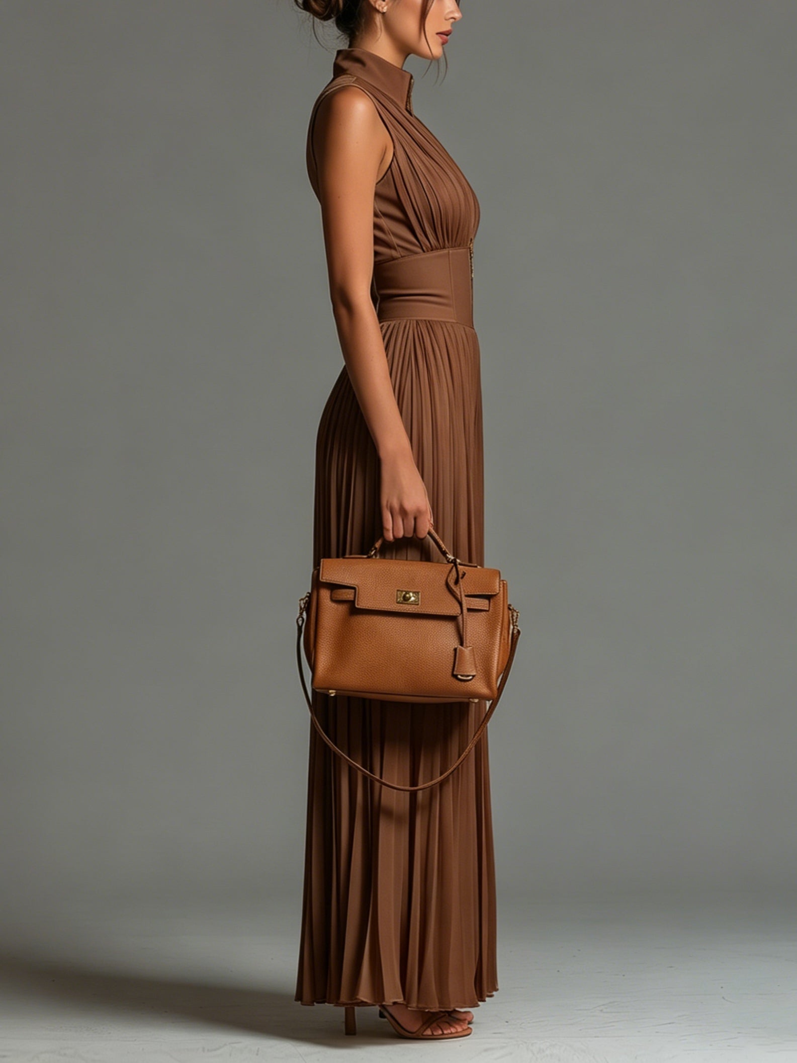 Zsófia Jumpsuit | Tuta in chiffon plissettato color caramello