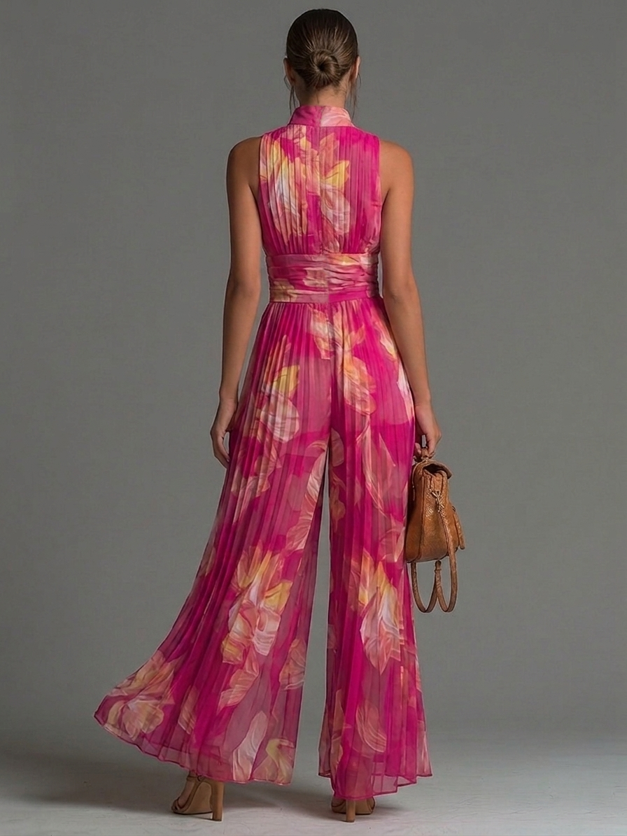 Zsófia Jumpsuit | Tuta in Chiffon Plissettato Rosa