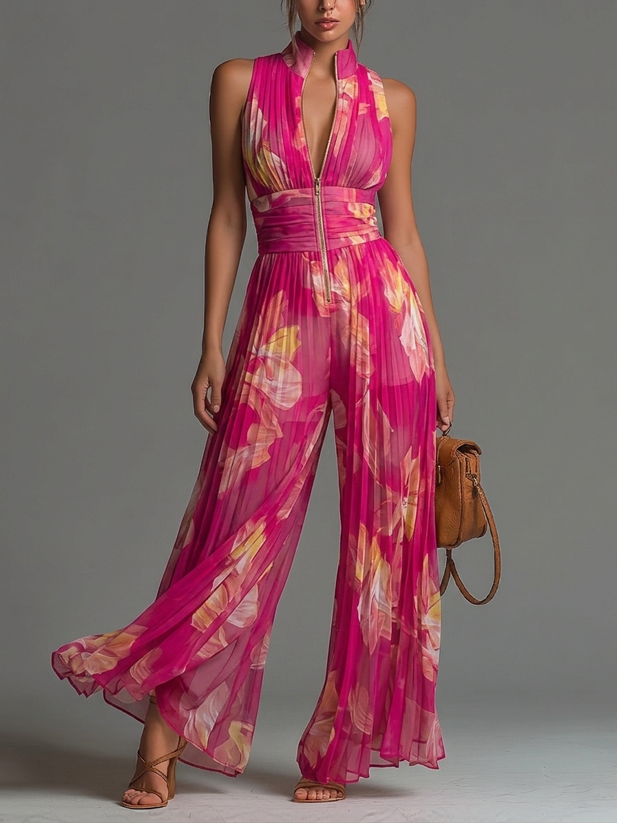 Zsófia Jumpsuit | Tuta in Chiffon Plissettato Rosa