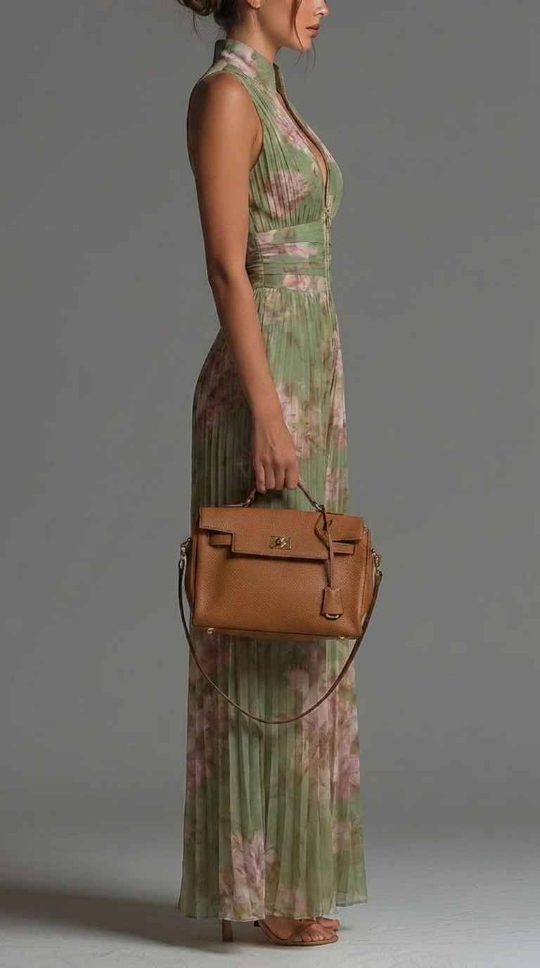 Zsófia Jumpsuit | Tuta in Chiffon Plissettato Verde